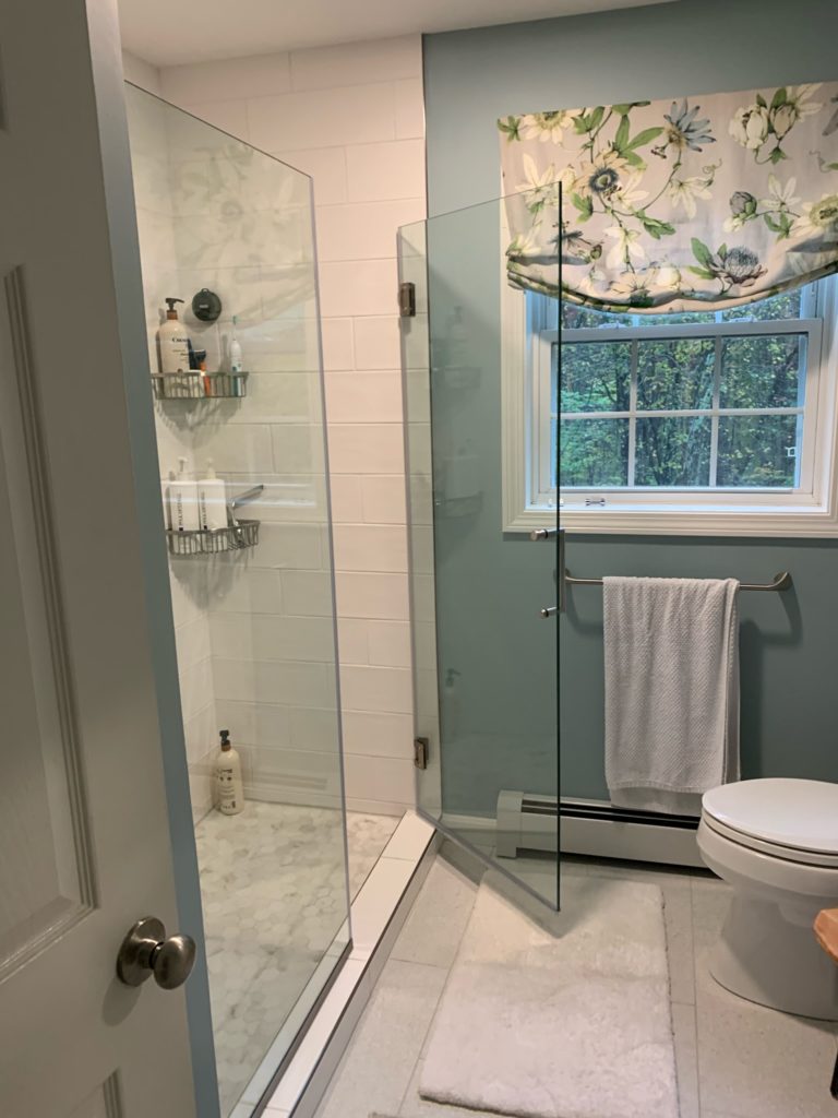 Tiled shower with glass door. Brentwood, NH